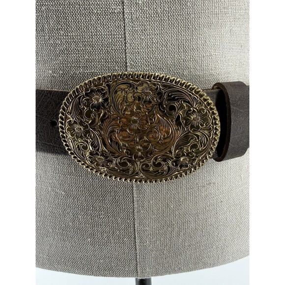 Ed Artturo Crumrine Jewelers Bronze Western Belt Buckle Floral VTG belt 32 36 main image 16